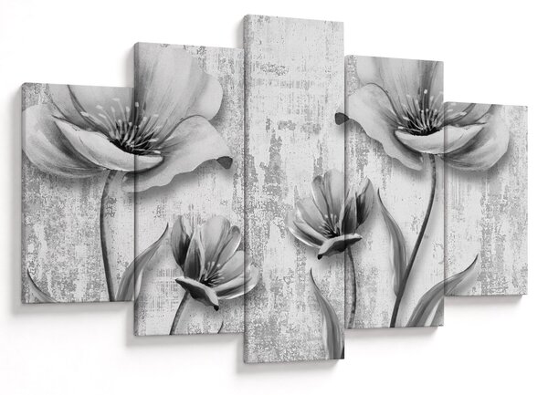 Tablou - Flori alb-negru pe fundal (150x105 cm)