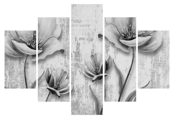 Tablou - Flori alb-negru pe fundal (150x105 cm)