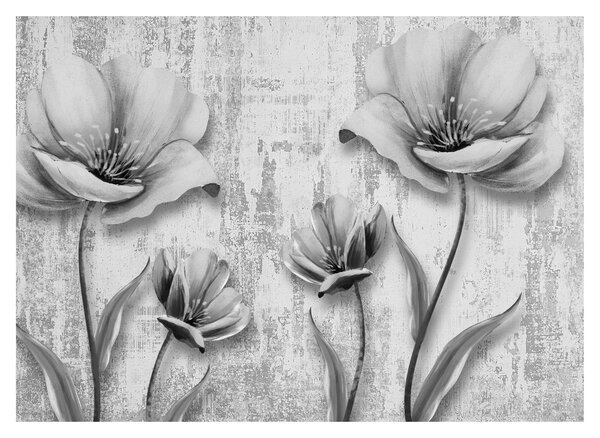 Tablou pe sticlă - Flori alb-negru pe fundal (70x50 cm)