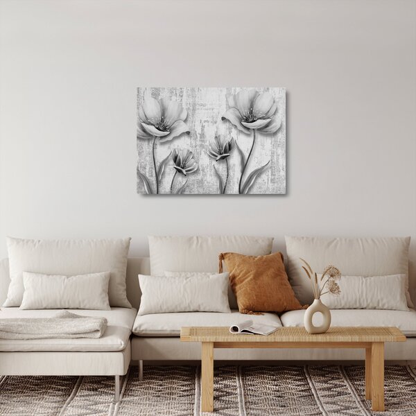 Tablou pe sticlă - Flori alb-negru pe fundal (70x50 cm)
