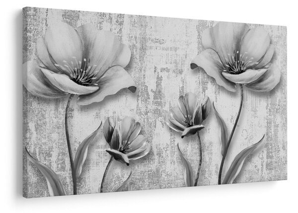 Tablou - Flori alb-negru pe fundal (90x60 cm)