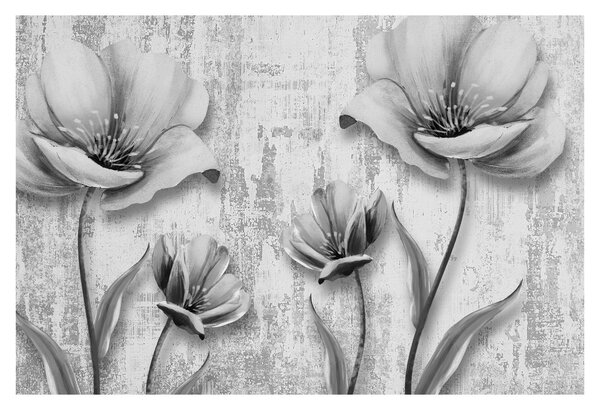 Tablou - Flori alb-negru pe fundal (90x60 cm)