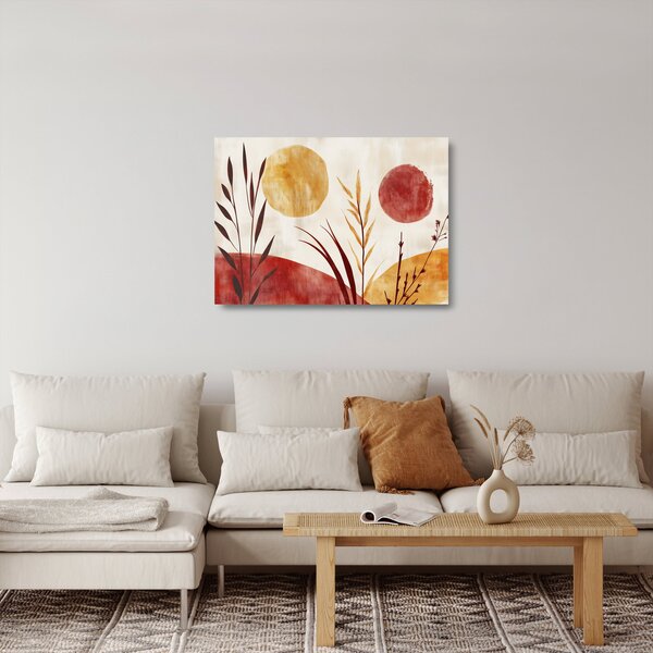 Tablou pe sticlă - Plante și cercuri (70x50 cm)