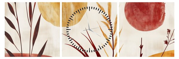 Tablou - Plante și cercuri (cu ceas) (90x30 cm)