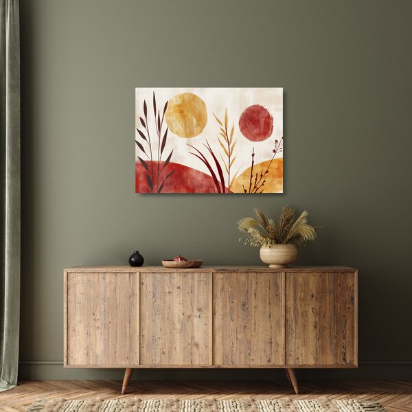 Tablou pe sticlă - Plante și cercuri (70x50 cm)