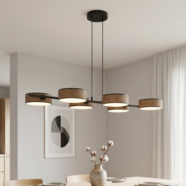 EMIBIG LIGHTING Lampă suspendată DRUMZ, maro, lungime 100 cm, 6 becuri, material textil, E14, reglabil, Maro / Rugină, Camera de zi / sufragerie, Țesătură / Textil, Modern