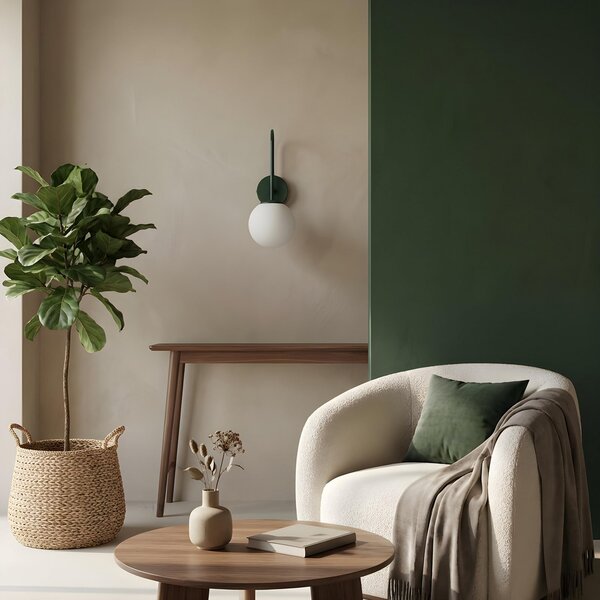 Luminex Aplică de perete Cambridge, verde închis, înălțime 34 cm, metal/sticlă E14, reglabil, Verde, Camera de zi / sufragerie, Metal, Modern, glob