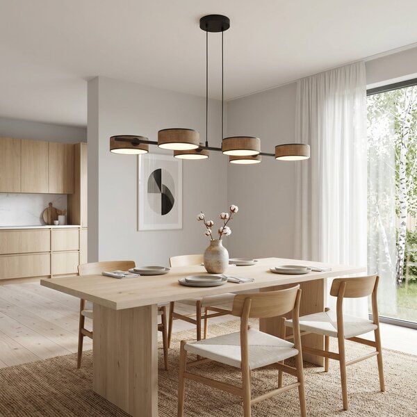 EMIBIG LIGHTING Lampă suspendată DRUMZ, maro, lungime 100 cm, 6 becuri, material textil, E14, reglabil, Maro / Rugină, Camera de zi / sufragerie, Țesătură / Textil, Modern