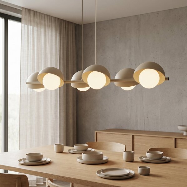 EMIBIG LIGHTING Lampă suspendată BOOM, bej, lungime 88 cm, 6 becuri, metal/sticlă, reglabil, Bej, Camera de zi / sufragerie, Metal, Modern