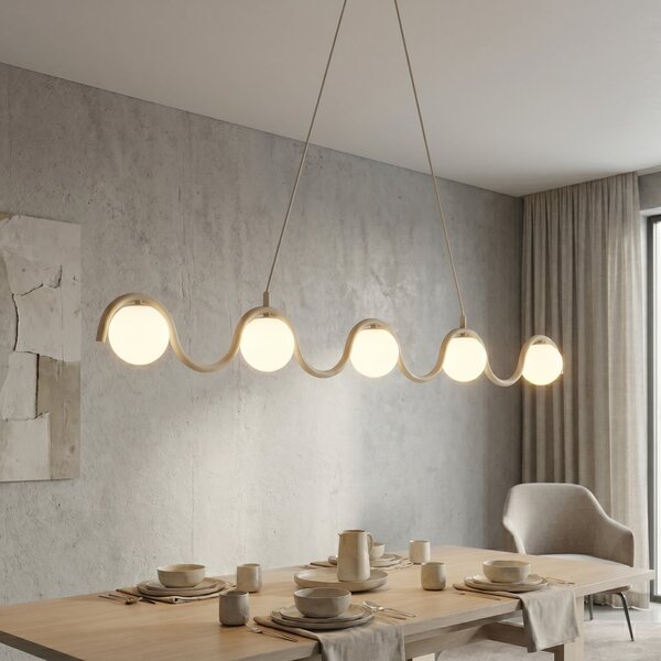 EMIBIG LIGHTING Lampă suspendată SINUS, bej, lungime 110 cm, 5 becuri, metal/sticlă, reglabil, Bej, Camera de zi / sufragerie, Sticlă, Modern, glob
