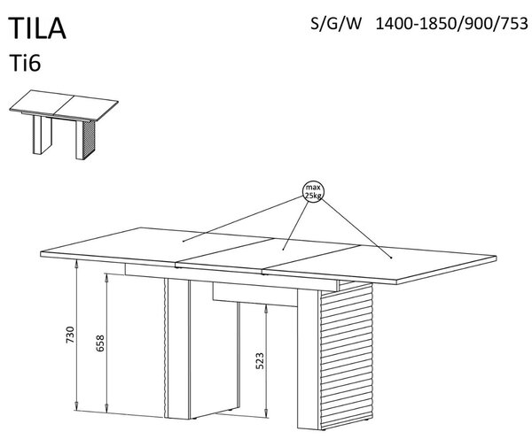 Masă de dining extensibilă Tila cașmir (140-185 cm)