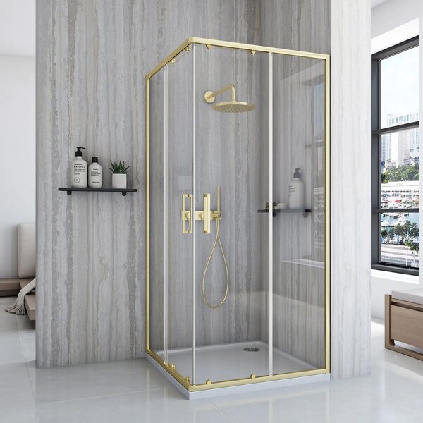Rea City, cabina de dus cu usa culisanta 100x80cm, sticla transparenta 5/4mm, profil auriu, REA-K6445