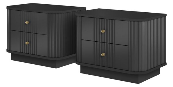 Noptieră Vesper 56 cm pe plintă - negru cu mânere aurii