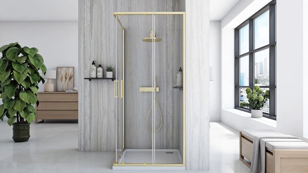 Rea City, cabina de dus cu usa culisanta 100x80cm, sticla transparenta 5/4mm, profil auriu, REA-K6445
