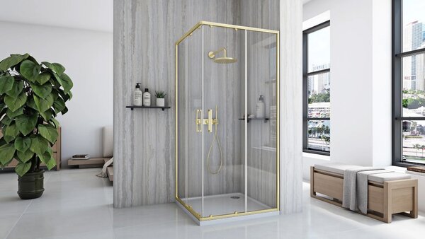 Rea City, cabina de dus cu usa culisanta 100x80cm, sticla transparenta 5/4mm, profil auriu, REA-K6445