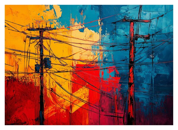 Tablou pe sticlă - Linii electrice abstracte (70x50 cm)
