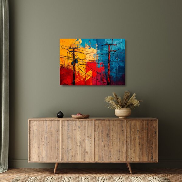 Tablou pe sticlă - Linii electrice abstracte (70x50 cm)