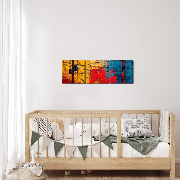 Tablou - Linii electrice abstracte (cu ceas) (90x30 cm)