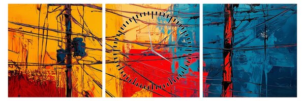 Tablou - Linii electrice abstracte (cu ceas) (90x30 cm)