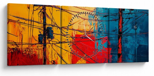 Tablou - Linii electrice abstracte (cu ceas) (90x30 cm)