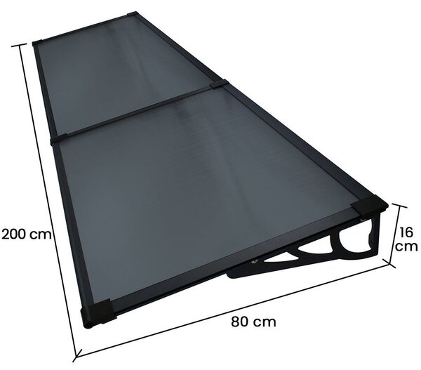 Copertina Usa / Geam MAX PRO 200x80 cm, Policarbonat 5.2 mm, Margini din Aluminiu, Suporturi din Otel Vopsit, Negru/Antracit