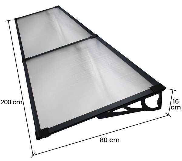 Copertina Usa / Geam MAX PRO 200x80 cm, Policarbonat 5.2 mm, Margini din Aluminiu, Suporturi din Otel Vopsit, Negru/Transparent