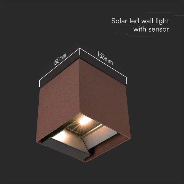 Aplică LED solară cu senzor LED/9W/3,7V IP65 4000K maro