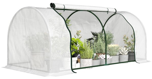 Outsunny Seră cu folie PE tip plasă, seră de folie rezistentă la iarnă din oțel, seră 200 x 100 x 80 cm Alb | Aosom Romania