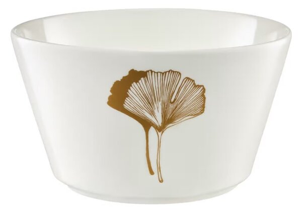 Bol Ginkgo Selene, Ambition, 14 cm, 680 ml, portelan, alb/auriu