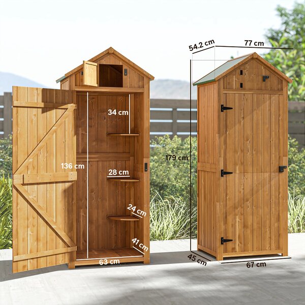 Outsunny Magazie de Gradina din Lemn, Casuta pentru Scule, sopron Impermeabil cu 3 Rafturi Detasabile,Galben | AOSOM RO