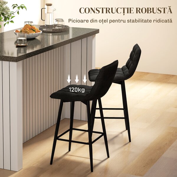 HOMCOM Set 2 Scaune cu Spătar și Suport pentru Picioare, Scaune cu Spătar din Material de Catifea, 45x47x84 cm, Negru | Aosom Romania