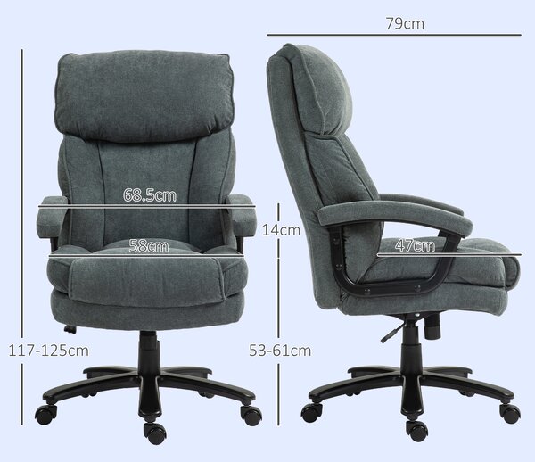HOMCOM Scaun de Birou cu Spătar Înalt și Înălțime Reglabilă, 68,5x79x117-125 cm, Gri | Aosom Romania