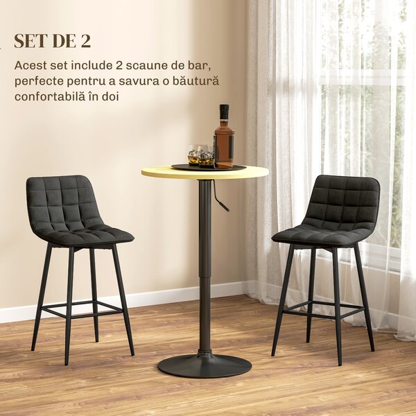 HOMCOM Set 2 Scaune cu Spătar și Suport pentru Picioare, Scaune cu Spătar din Material de Catifea, 45x47x84 cm, Negru | Aosom Romania