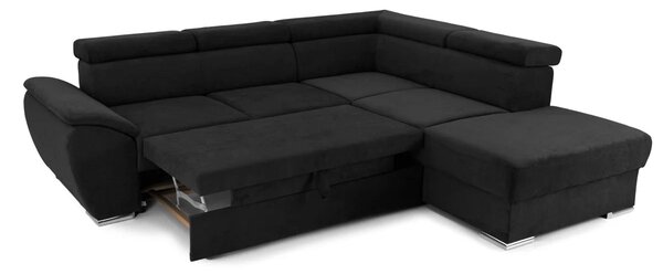 Colțar Extensibil CUBA, cu tetiere reglabile, variante stânga/dreapta 266x232x80 cm, Negru-Enjoy / Dreapta
