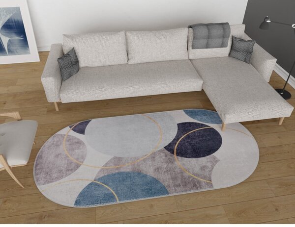 Covor albastru-gri lavabil 60x100 cm Oval – Vitaus