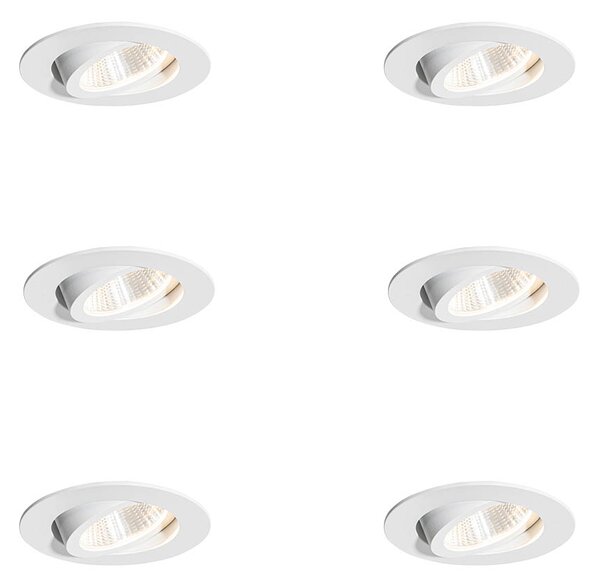 Set de 6 spoturi încastrate albe 6,8 cm, inclusiv LED 545 lm, cu dimmer IP65 - Gaius