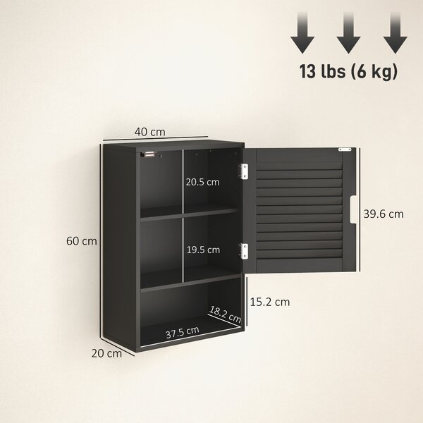 HOMCOM Dulap de Baie, Dulap Suspendat cu Rafturi Reglabile, 40 x 20 x 60 cm, Negru | Aosom Romania