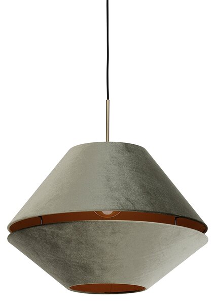 Lampă suspendată modernă bronz cu abajur dublu de catifea verde - Combi 1