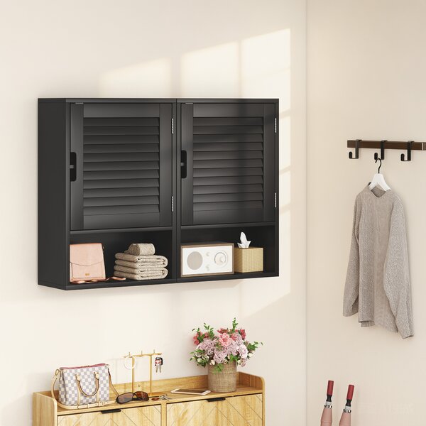 HOMCOM Dulap de Baie, Dulap Suspendat cu Rafturi Reglabile, 40 x 20 x 60 cm, Negru | Aosom Romania