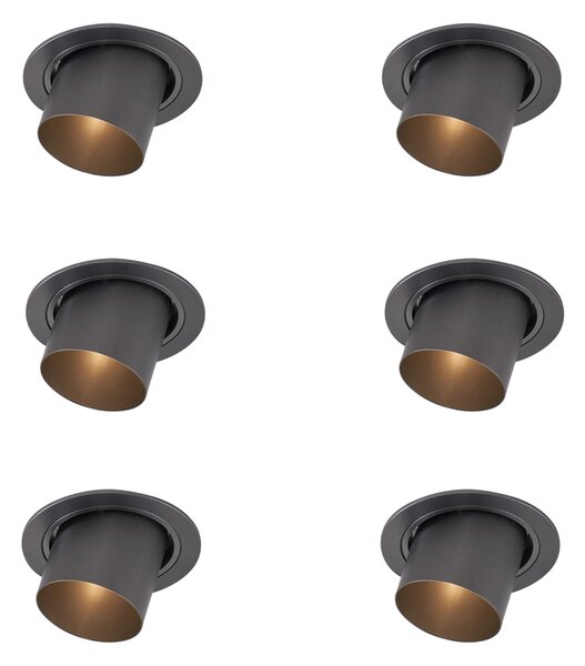 Set de 6 spoturi încastrate moderne Gunmetal GU10 50mm Rotunde Înclinabile - Installa