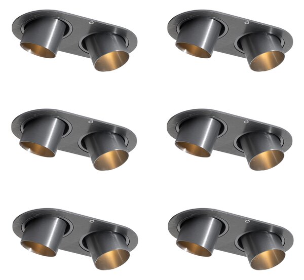 Set de 6 spoturi încastrate Gunmetal GU10 35mm Înclinabile cu 2 lumini - Installa