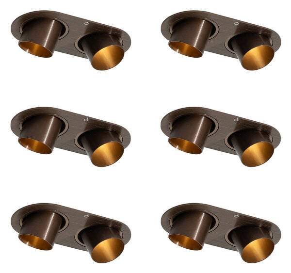 Set de 6 spoturi încastrate bronz închis GU10 35mm înclinabile cu 2 lumini - Installa