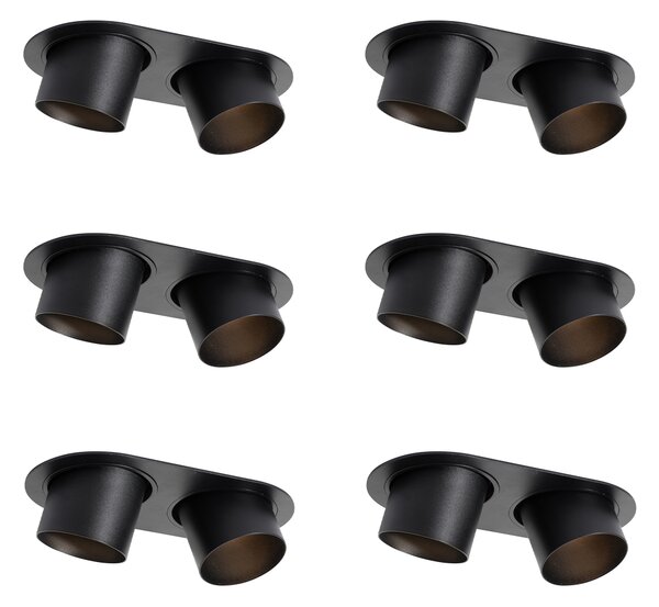 Set de 6 spoturi încastrate negre GU10 70mm înclinabile cu 2 lumini - Installa
