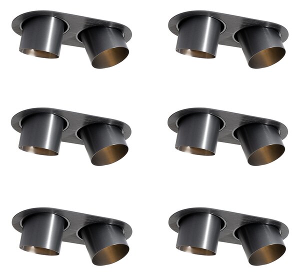 Set de 6 spoturi încastrate Gunmetal GU10 70mm înclinabile cu 2 lumini - Installa