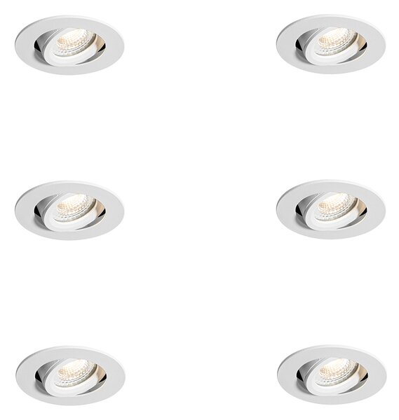 Set de 6 spoturi încastrate albe, înclinabile, 6,5 cm, cu LED inclus IP54, ultra-subțiri - Pupil