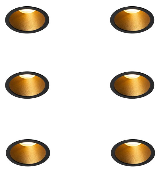 Set van 6 moderne inbouwspots zwart met goud GU10 35mm IP44 - Dept