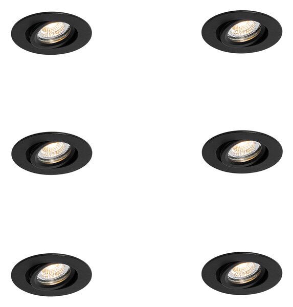 Set de 6 spoturi încastrate negre, înclinabile, 6,5 cm, cu LED inclus, IP54, ultra-subțiri - Pupil