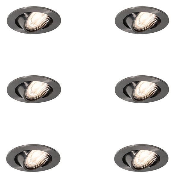 Set van 6 moderne inbouwspots gunmetal GU10 50mm rond kantelbaar - Cisco