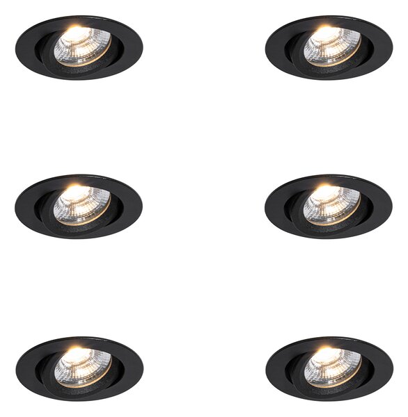 Set de 6 spoturi încastrate negre, înclinabile, 8,2 cm, inclusiv LED Dim to Warm IP54 Ultra Slim - Pupil