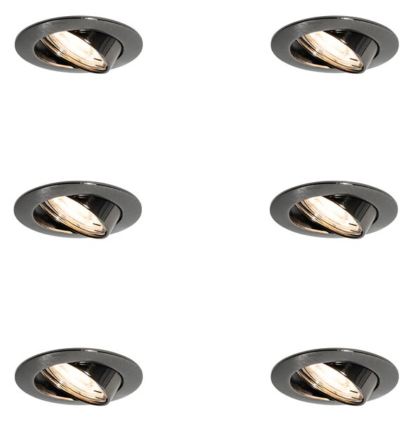 Set de 6 spoturi încastrate moderne Gunmetal GU10 rotunde de 50 mm orientabile - Edu